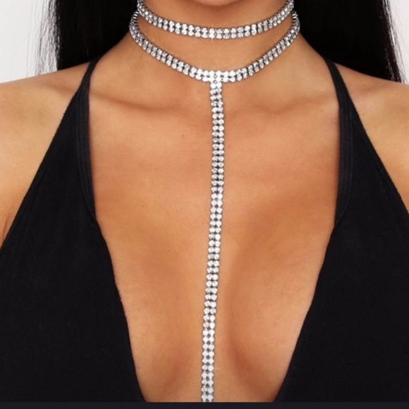 Rhinestone double chocker Y necklace  NWT - Picture 2 of 8